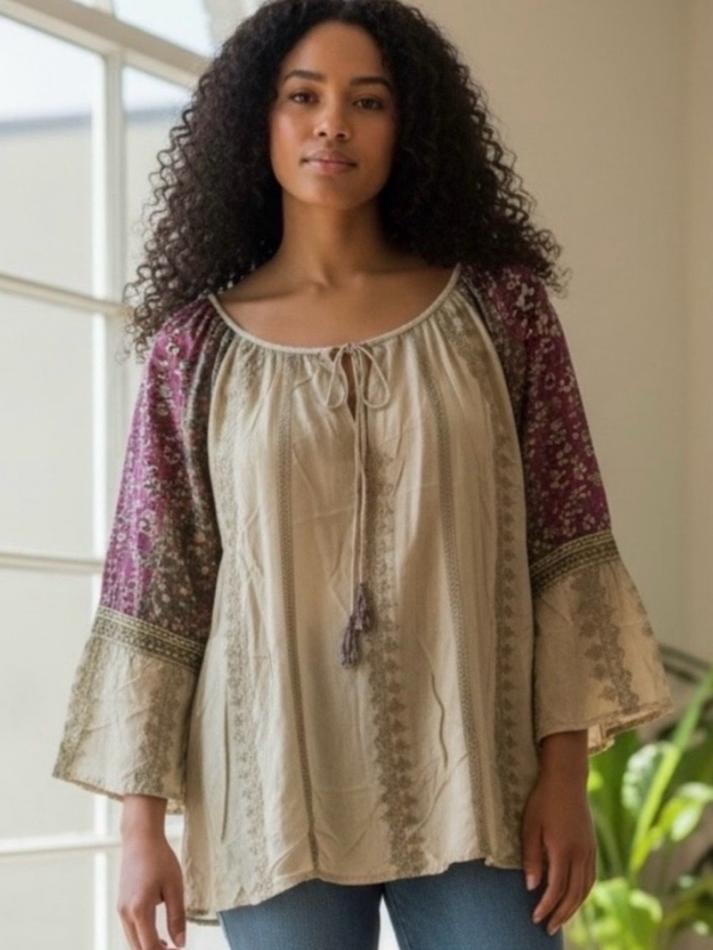 #2 Young Threads Bohemian Tie-Front Peasant Top